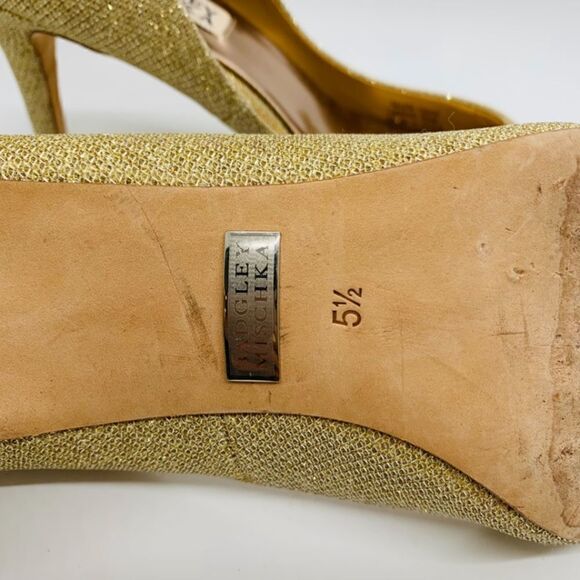 Badgley Mischka Gold Glitter Heels - Picture 4 of 5